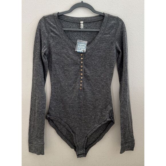 Intimately Free People OB1185372 Women Sz S Black Dylan Thermal L/S Bodysuit - Picture 1 of 12